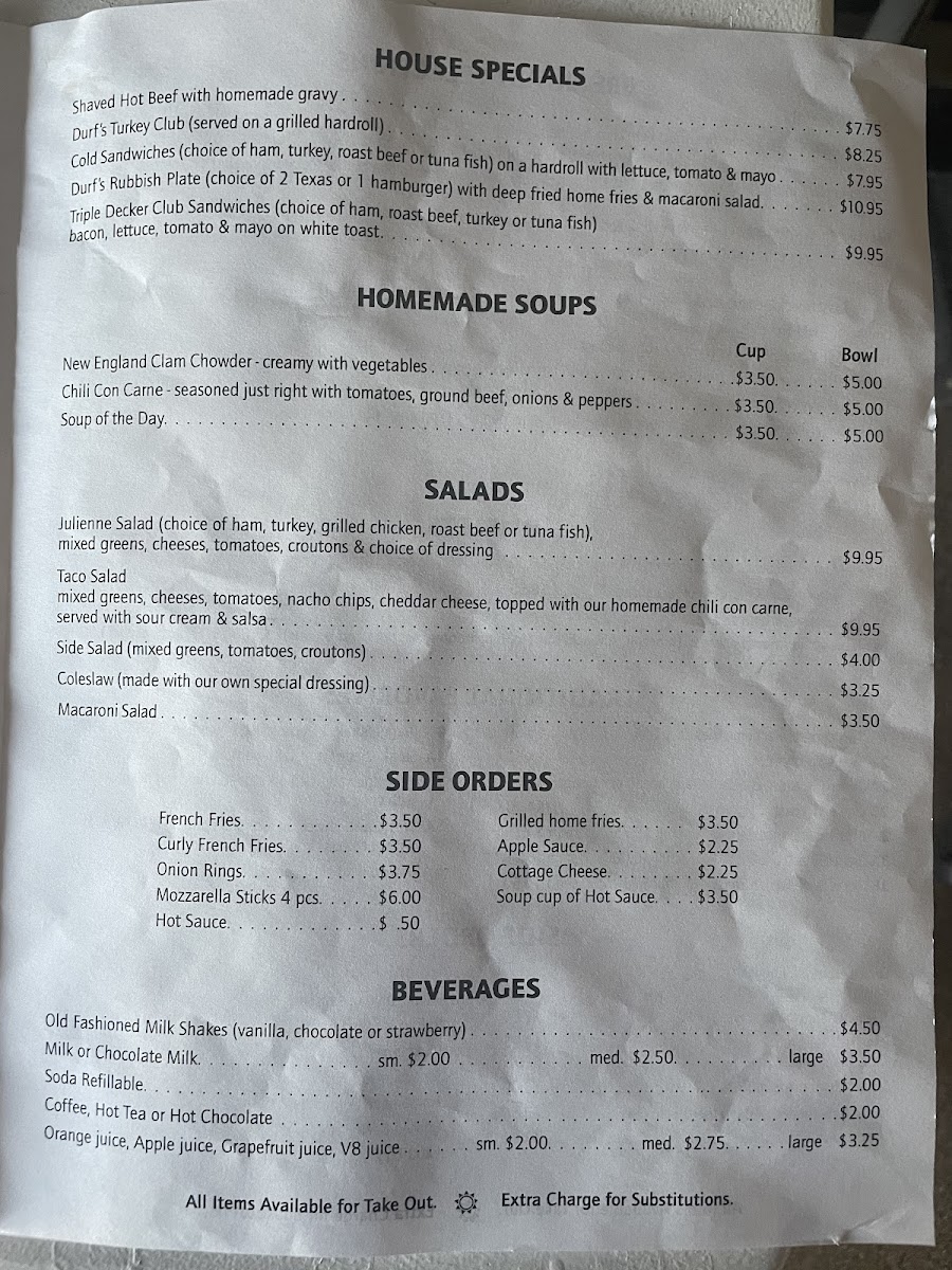 Menu Durf's Family Restaurant-1